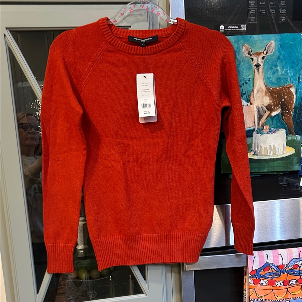 French Connection Vibrant Red Orange Crew Neck Sweater NWT Small